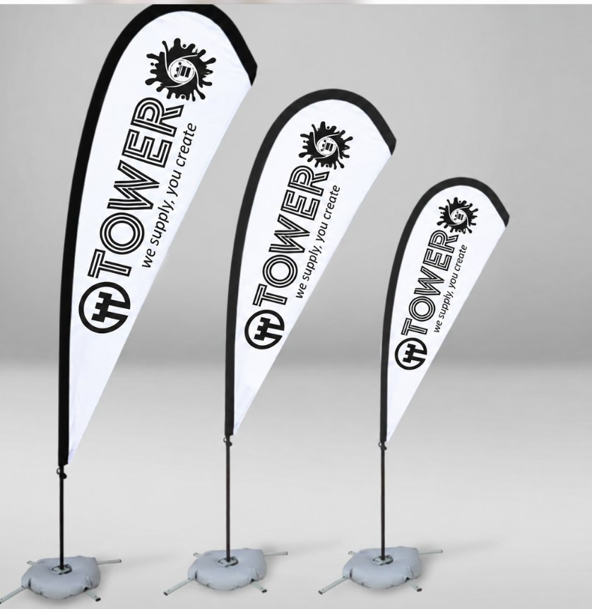 DISPLAY + IMPRESION EN TELA FLYING BANNER LAGRIMA XL DE 4.40 MT CON BASE CRUZ Y FLOTADOR ( GRAFICA DE 3.50 )