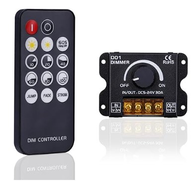 CONTROLADOR LED MONOCANAL CON REGULADOR DIMMER Y EFECTOS CON MANDO A DISTANCIA 12/24v. 30A.
