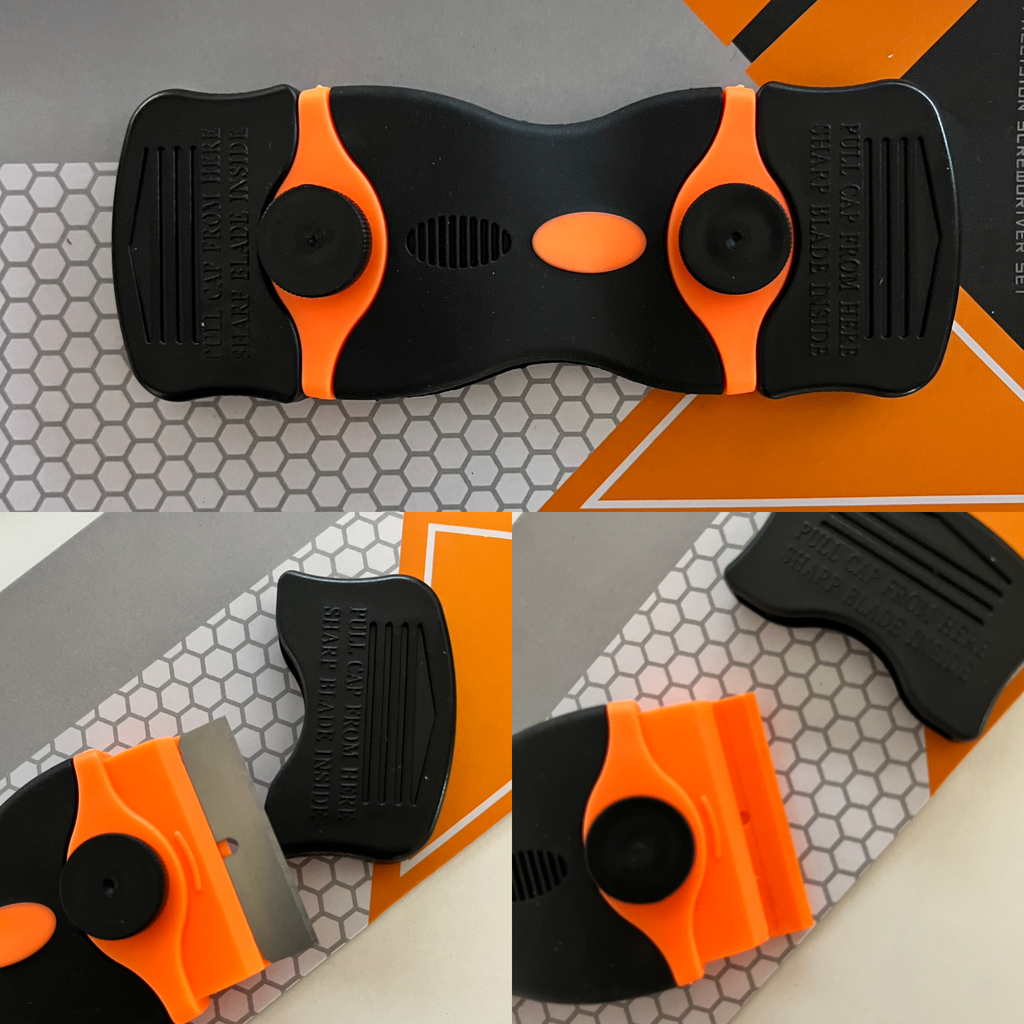 RASQUETA DOBLE CUTTER/PLASTICO NARANJA PARA RETIRAR VINILO + RECAMBIOS