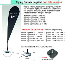 [ADVLAGS/IMPR] DISPLAY + IMPRESION EN TELA FLYING BANNER LAGRIMA S DE 2.45 MT + BASE PLEGABLE ( GRAFICA DE 75 X 194 )