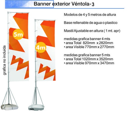[TA1022] DISPLAY BANDERA VENTOLA 3 TELESCOPIC RECTANGULAR 4 MTS.