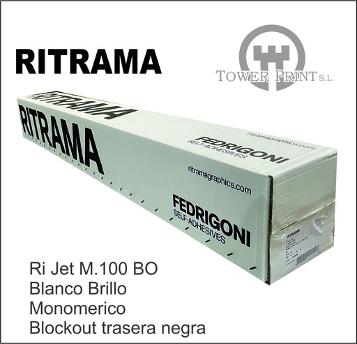 [30RJBB160R] RI.JET 100 (M100) BLACKOUT BLANCO BRILLO ADH. NEGRO RETIRABLE 04236 160x50,bobina